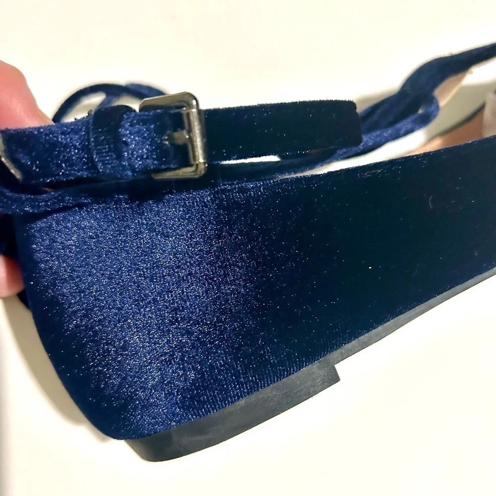 Yoki Navy Blue, Velvet, Ankle Lace Up, Urban-80 Flats - Picture 9 of 12